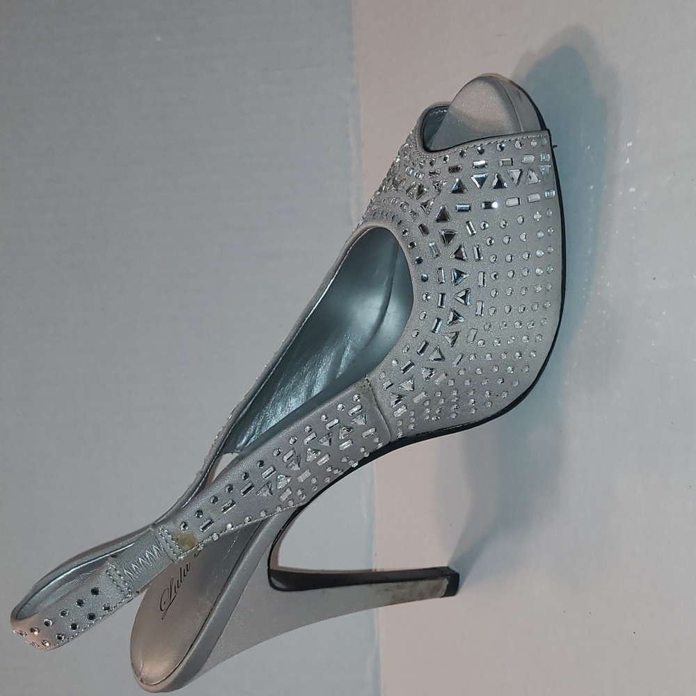 Lulu Townsend Shania Womens 8.5 Silver sparkly jeweled formal dress slingback